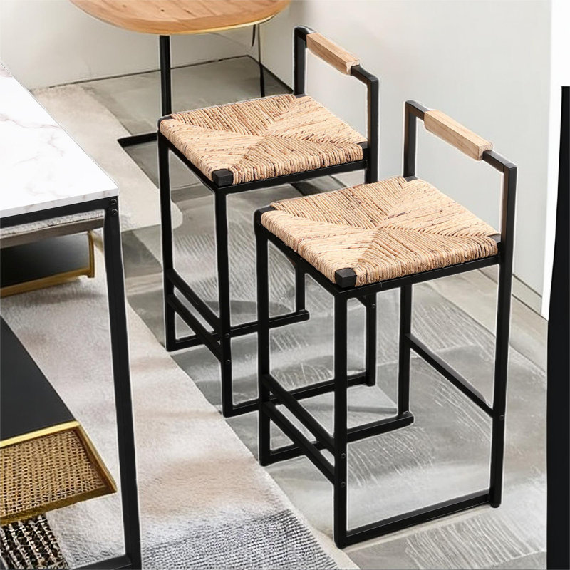Prakhar Woven Water Hyacinth Counter Bar Stool with Low Back Set