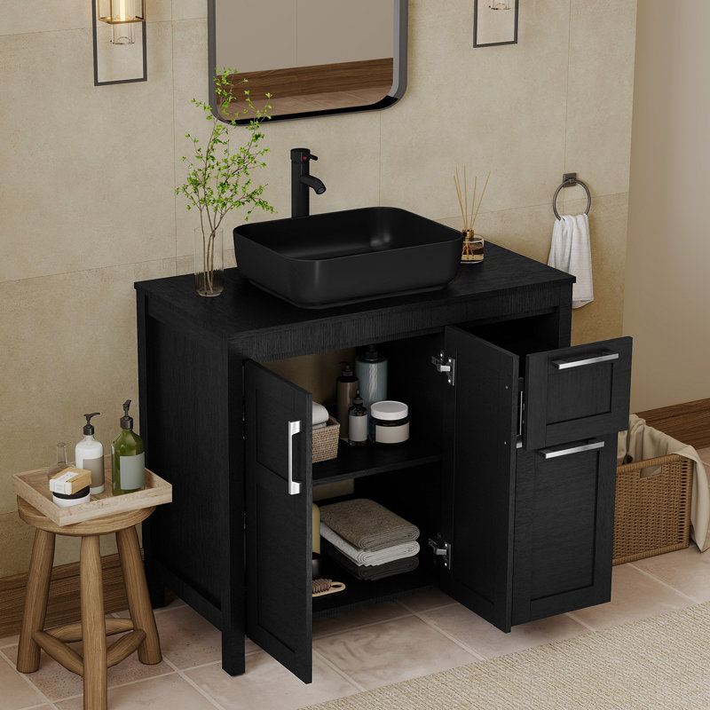 36" Free-Standing Modern Single Bathroom Vanity With Sink, Black