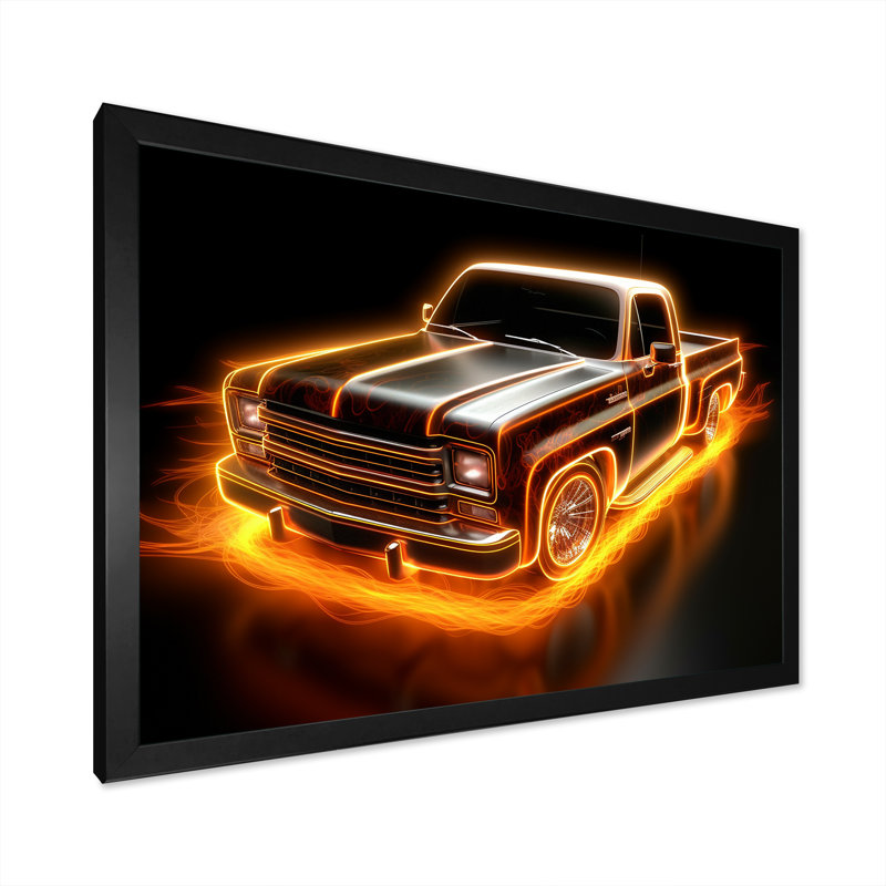 «Neon Light Strips», camionnette orange sur toile, Cadre simple noir, H 30 po x l 40 po x P 1,5 po