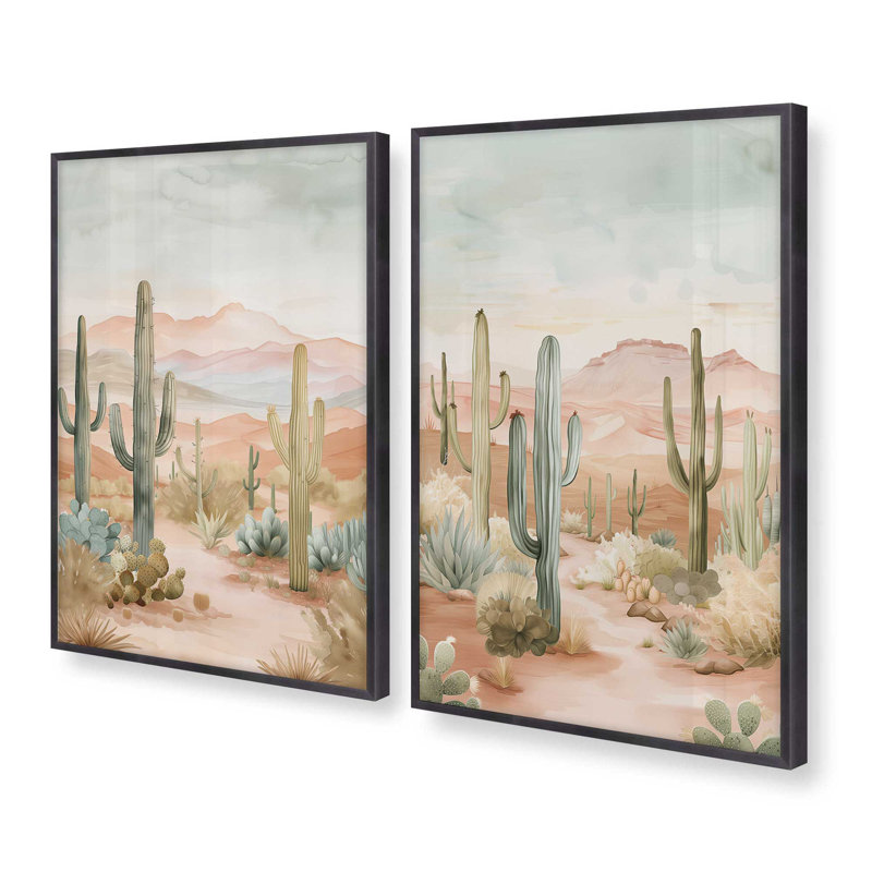 Ensemble de 2 estampes de cactus, Zinc patiné, H 15,25 po x l 24,5 po