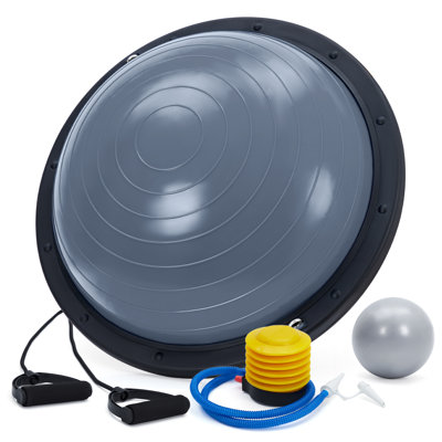 23-Inch Black Classic Balance Ball 1600 Lbs Inflatable Half Exercise Ball Balance Trainer with Nonslip Base Half Yoga Ball Strength Training Equipment with Resistance Bands and Foot Pump