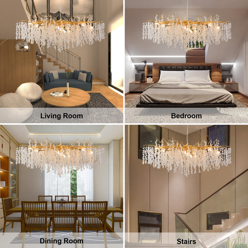 Akari Tree Branch Glass Art Grapes Chandelier Lighting, L48"