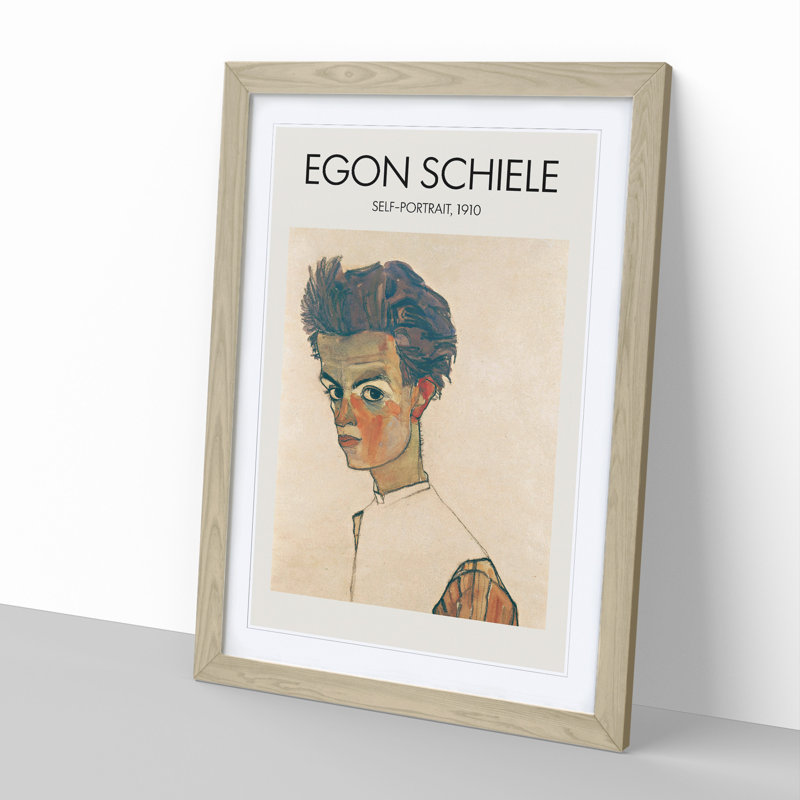 Self Portrait Vol.6 by Egon Schiele - Picture Frame Painting, 36cm H x 27cm W x 2cm D, Oak