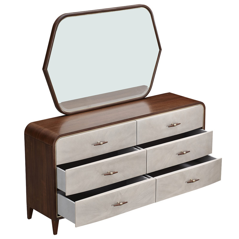  Commode 6 tiroirs avec miroir Houston - Noyer