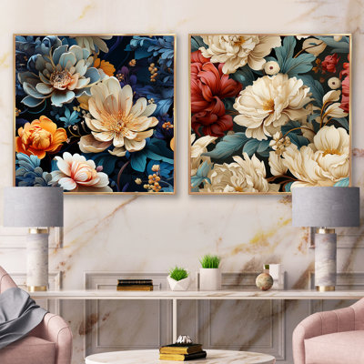 Beige orné Blooming Legacy Delight - ensemble de 2 collages floraux carrés