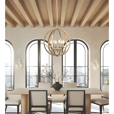6-Light Antique Brass Metal Global Spherical Chandelier 20 Inch