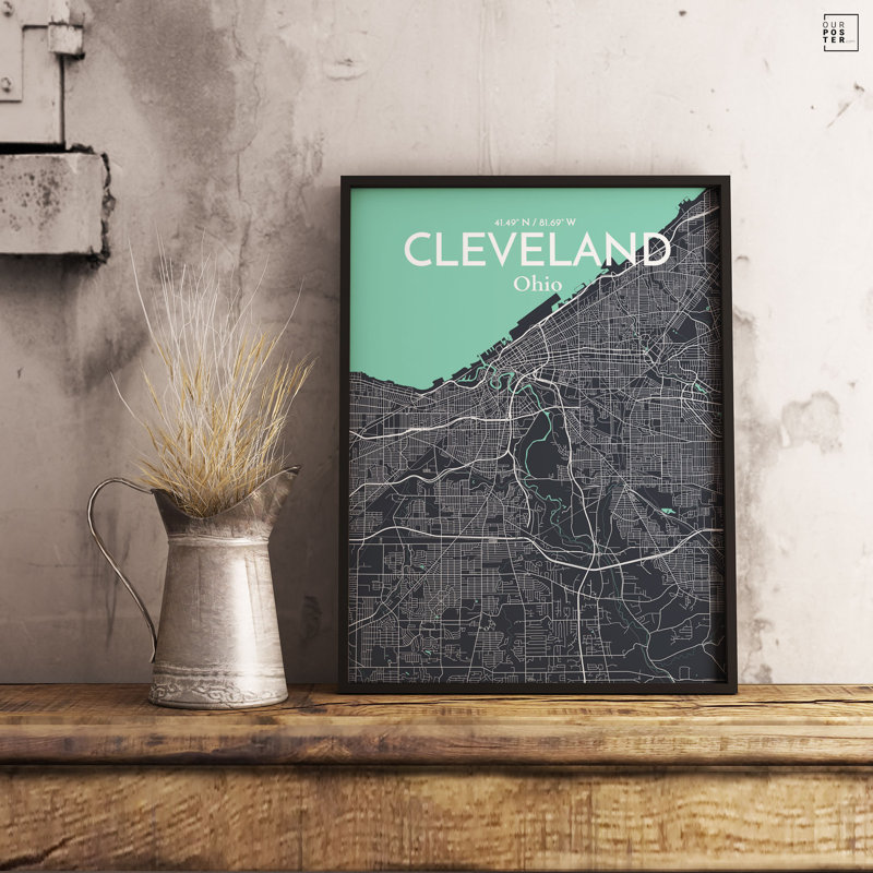 « cleveland city map », reproduction d’impression sur affiche en rêve, H 20 po x l 16 po