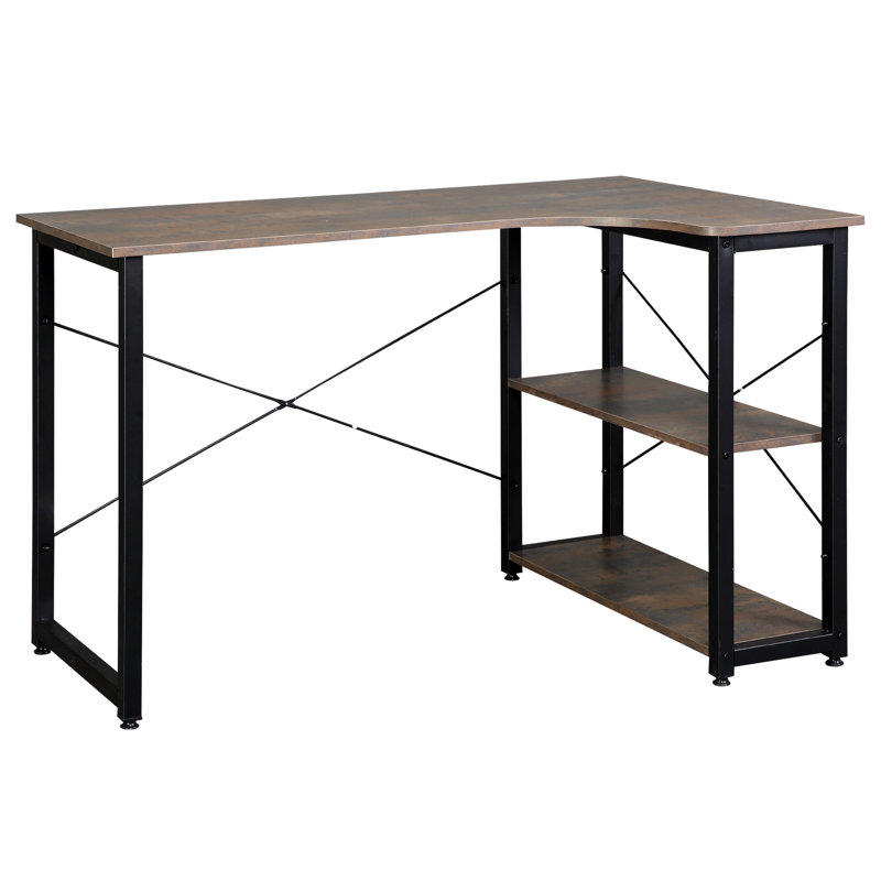 Fregoso L-Shaped Metal Base Computer Desk, Brown/Black