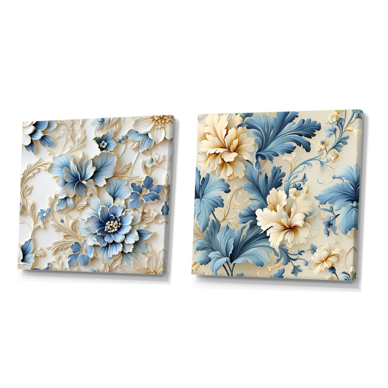 Felicien - Ensemble de 2 collages floraux carrés, H 16 po x l 33 po, Toile tendue