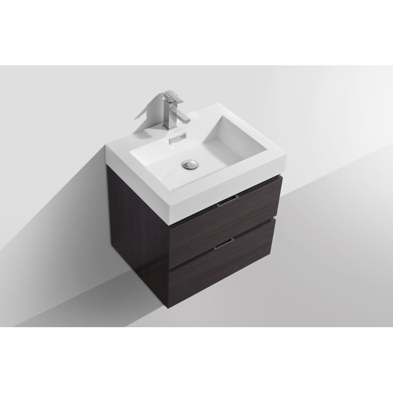 Royka 23.63'' Single Bathroom Vanity with Acrylic Top, High Gloss Gray Oak