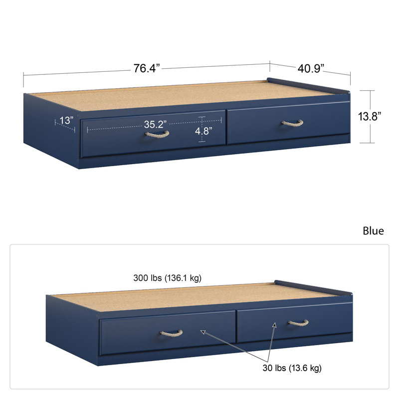 Blue Twin Platform Bed with Storage Drawers
