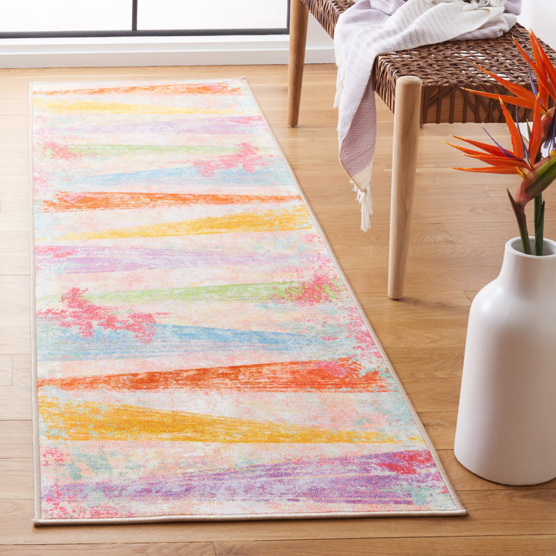 Tapis rose / bleu / orange à motif abstrait Nichalas, Tapis de couloir 2 pi 2 po x 8 pi