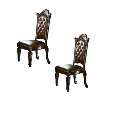  Carter Set of Two Dark Brown and Mahogany Tufted Faux Leather Dining Side Chairs