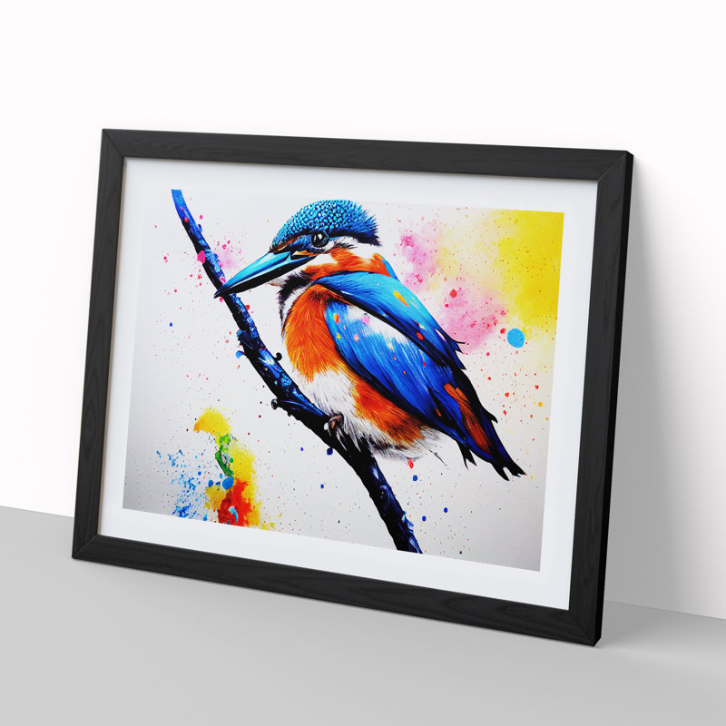 Kingfisher Bird Splash Vol.3 Abstract - Single Picture Frame Print, 34cm H x 46cm W x 2cm D, Black Framed