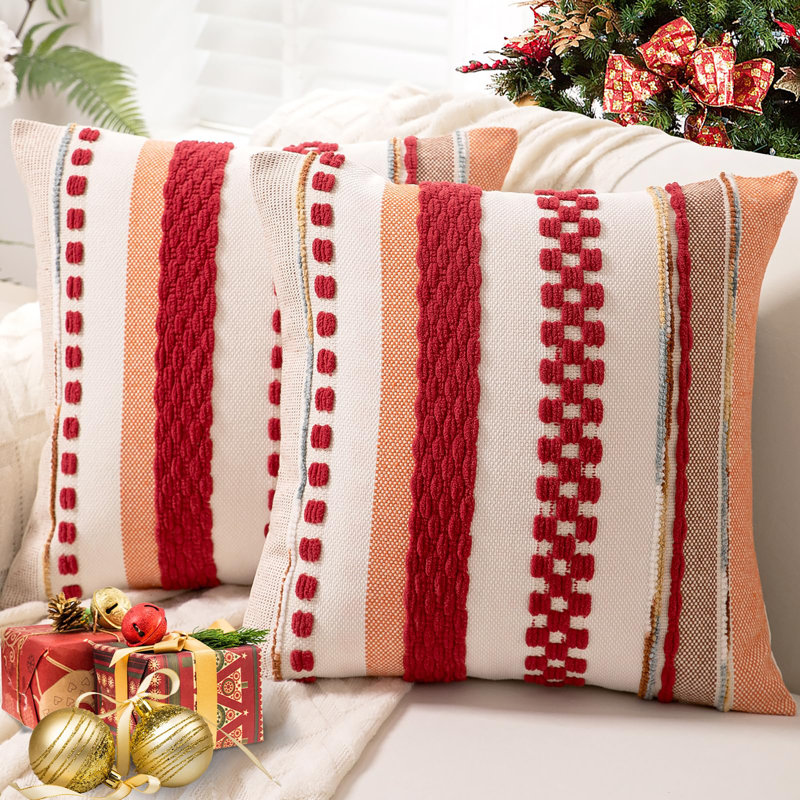 Ensemble de 2 housses de coussin 18 x 18, Rayures rouges