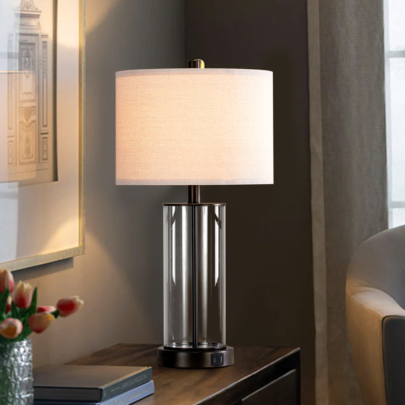 23'' USB Glass Table Lamp Set(Bulbs Included), Matte Black