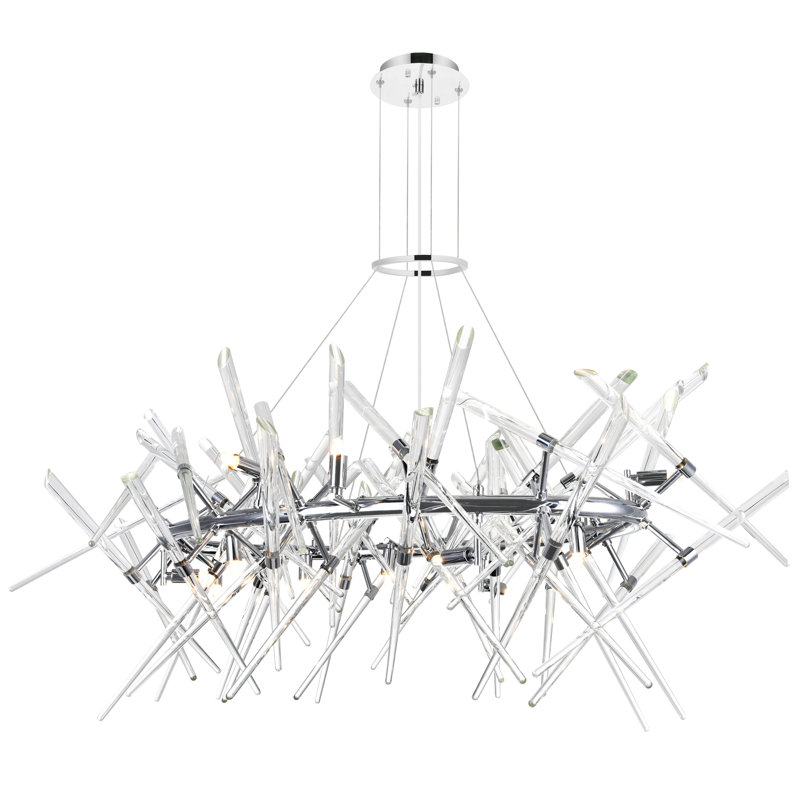 12 Light 43in Chandelier in Chrome – Modern Crystal Ceiling Light Fixture for Dining Room, Foyer, or Bedroom