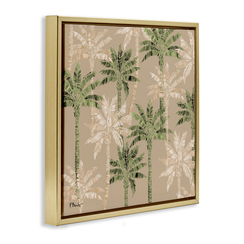 Hollywood Palms Pattern Floating Frame, design by Paul Brent, 25" H x 25" W, Metallic Gold Floater Frame