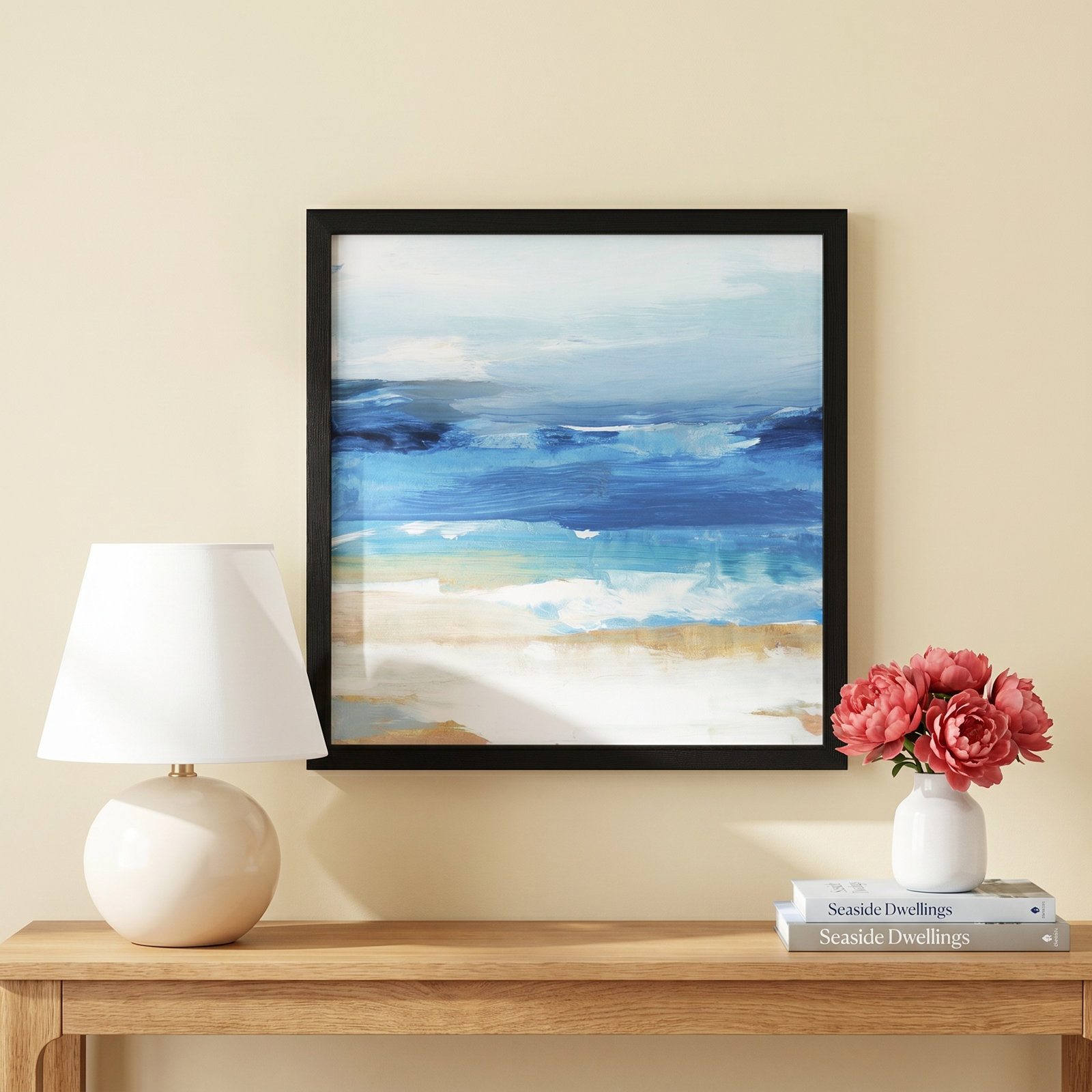 Surface Waves - Picture Frame Painting Print, 17" H x 17" W x 0.75" D, Black Framed