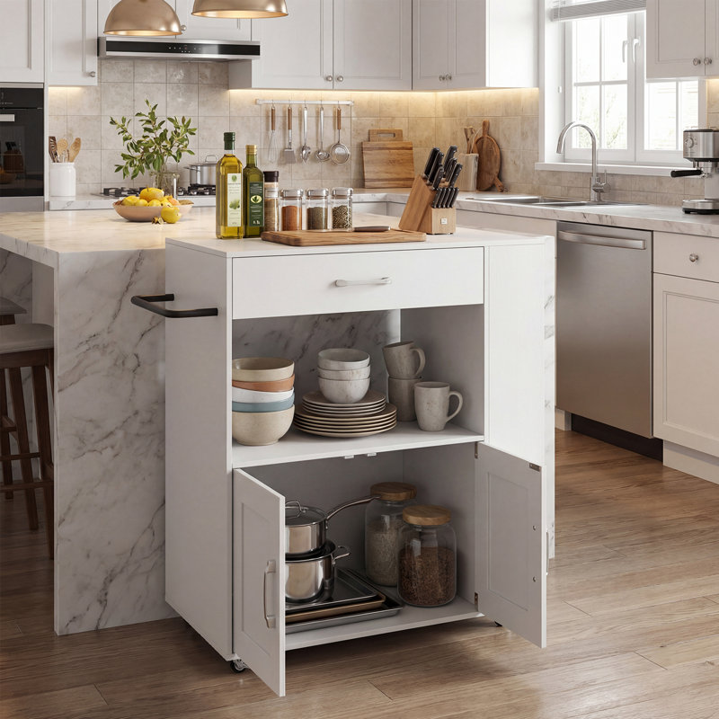 Wood Kitchen Cart, White