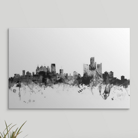 «Detroit Michigan Skyline» par Francy, impression, H 16 po x l 24 po x P 1,5 po, Toile