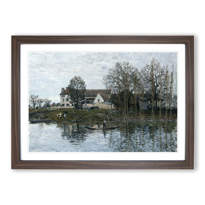 The Seine at Port Marly by Alfred Sisley - Picture Frame Painting, 36cm H x 48cm W x 2cm D, Walnut Framed