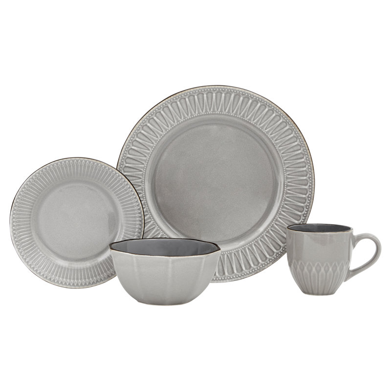 Service de table 16 pièces, service pour 4 Kinglet Ivory, gris