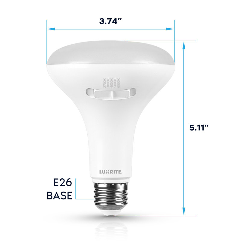 Ampoule DEL Luxrite BR30 10W = 85W 5CCT 2700K 3000K 3500K 4000K 5000K, intensité variable, 850 lumens, ampoule DEL à culot moyen, homologuée UL, paquet de 4 à culot moyen E26