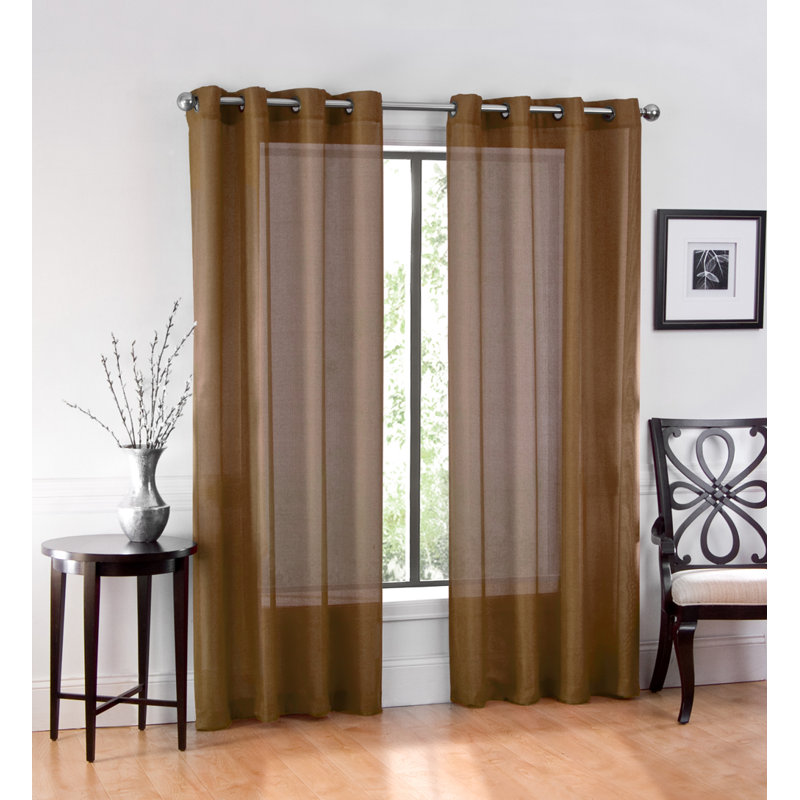 Meyersdale Sheer Curtain Pair, Brown