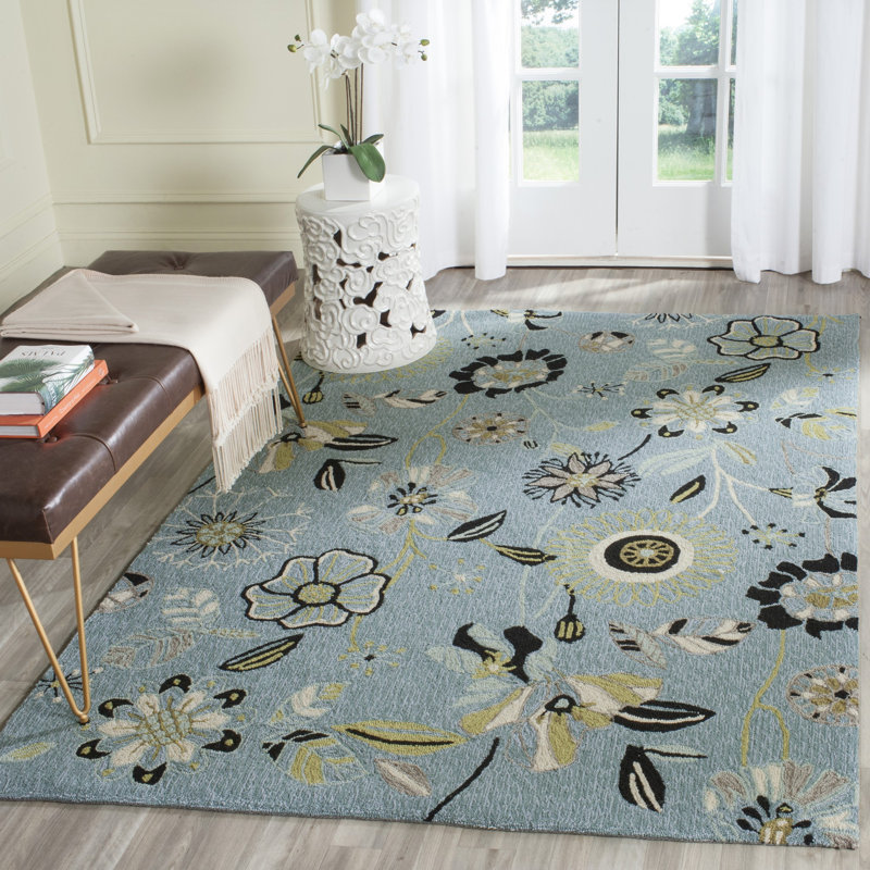 Tapis bleu crocheté à la main Doyle, Rectangle 3 pi 6 po x 5 pi 6 po