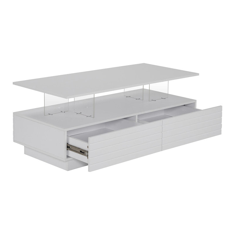 Table basse moderne à 2 tiroirs à DEL blanche moderne avec 2 tiroirs