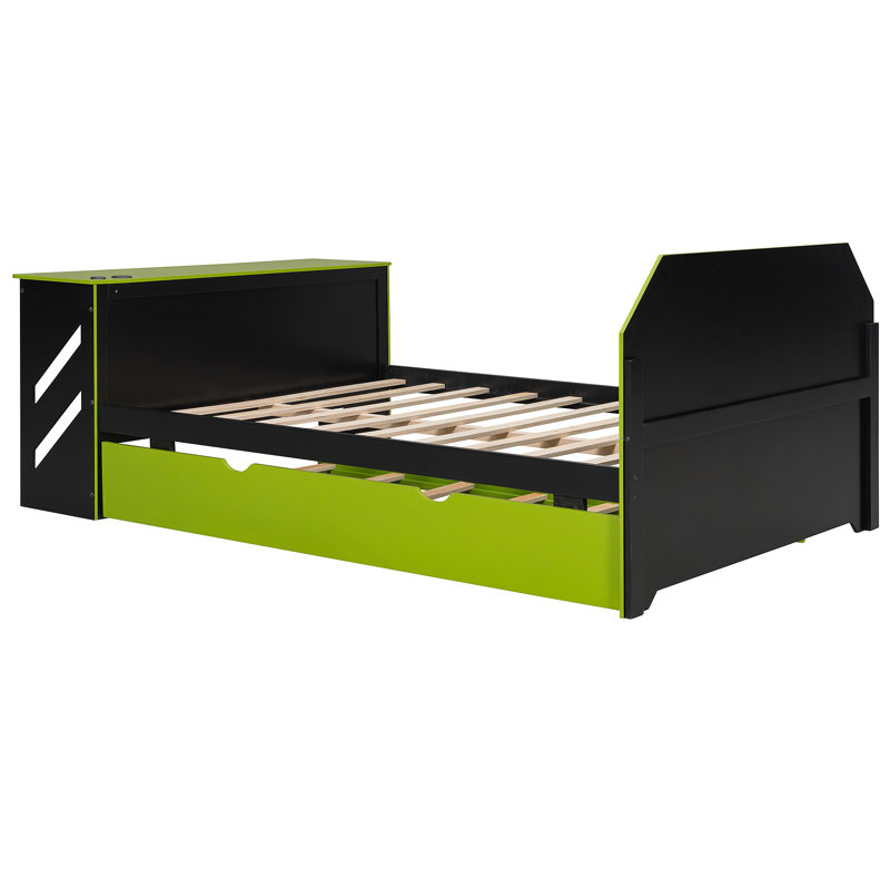 Lit de jour en bois avec couchette, bureau et port USB