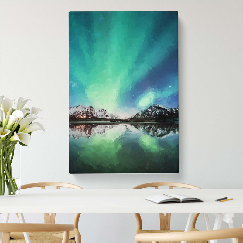 Northern Lights Over Skagsanden Beach In Abstract - Wrapped Canvas Print, 50cm H x 35cm W x 3cm D