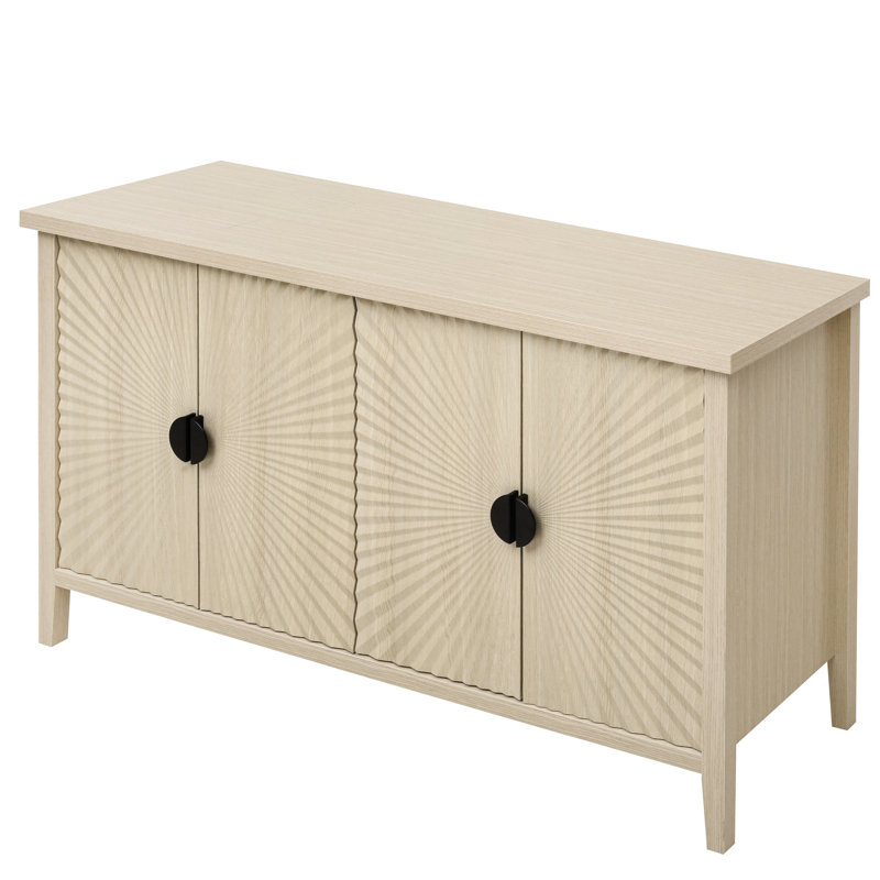 Buffet moderne à 4 portes avec tablette réglable, idéal pour la vie, le rangement de la cuisine, avec aspect grain de bois, poignées noires confortables, composition en métal de haute qualité, soutien supplémentaire