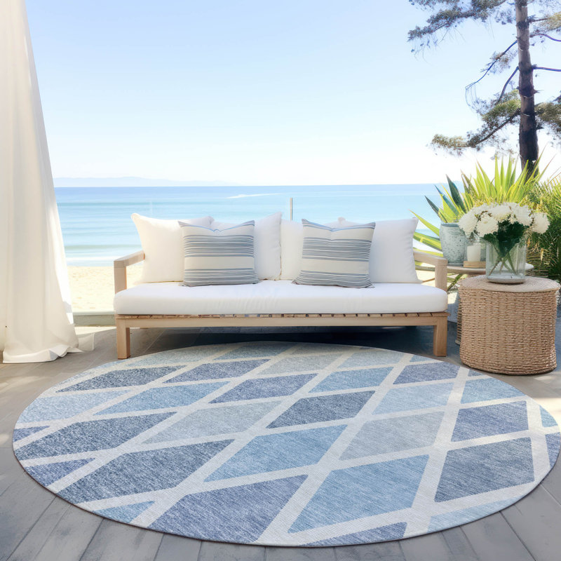 Maliana Washable Geometric Indoor / Outdoor Rug, Round 8'