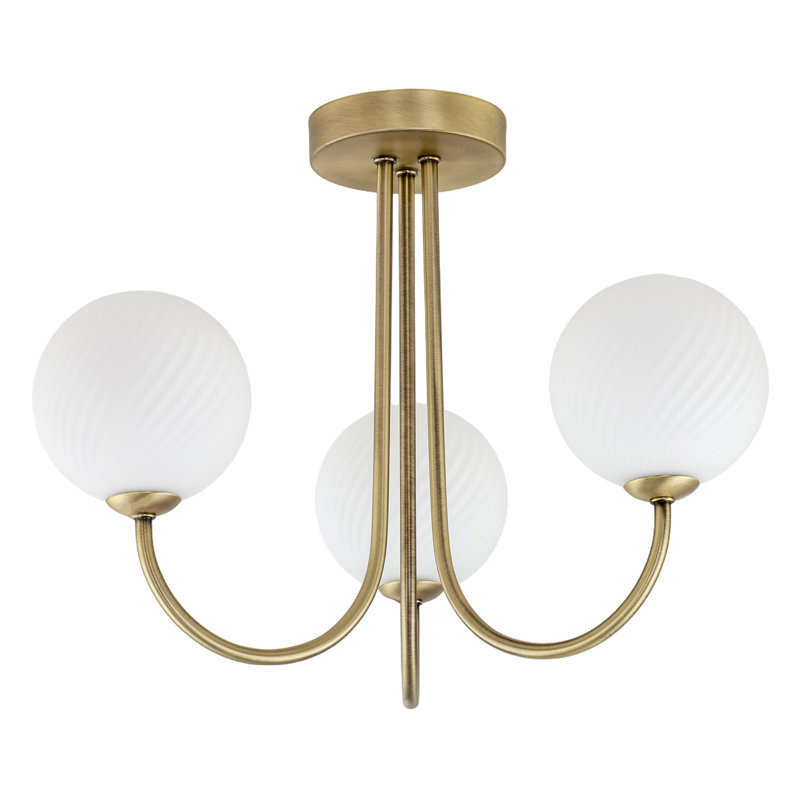 Glass Semi Flush Mount, Antique Brass