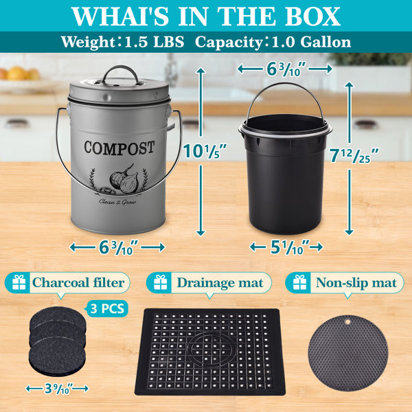 Kitchen Compost Bucket with Charcoal Filter - Garden Artisans LLC