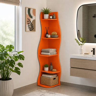 Présentoir de coin courbé autoportant à 5 niveaux en forme de S, rangement compact pour les livres et les plantes dans le salon, la chambre à coucher, la salle de bain et le bureau à domicile