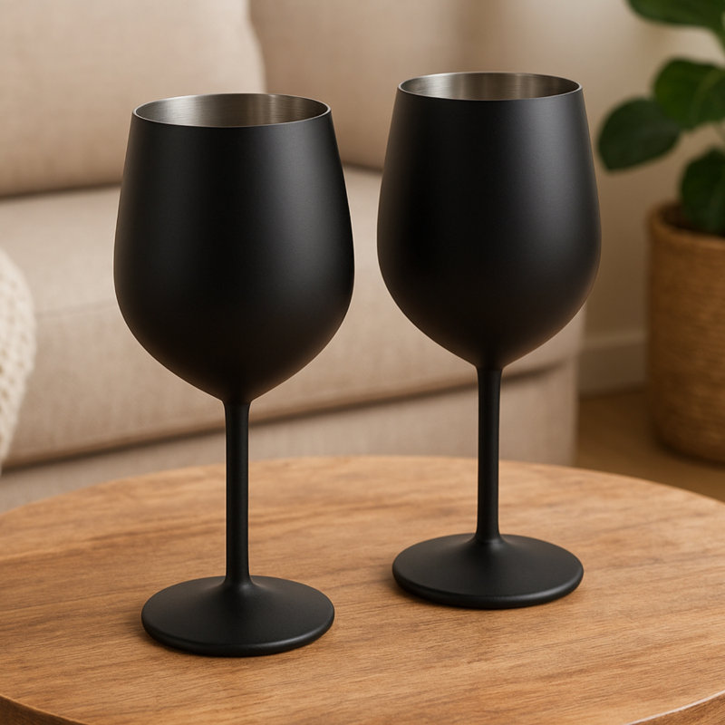 Ensemble de verres à vin en acier inoxydable 18 oz de Muti-Color (ensemble de 2), Noir