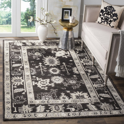Hacienda Hand Knotted Wool/Bamboo Silk/Cotton Southwestern Rug in Charcoal