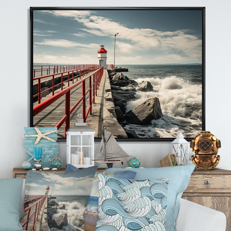 " Pier Whispering Waves II ", 34" H x 44" W x 1.5" D, Black Floater Framed