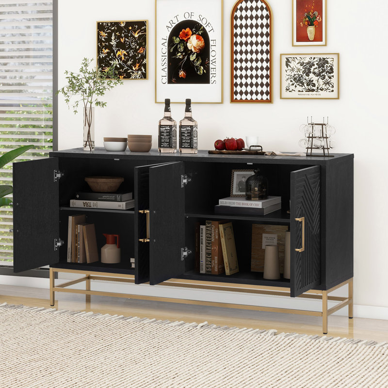 Buffet Aviva 59,8 avec tablettes réglables, poignées et pieds rectangulaires en métal, armoire de salle à manger, table buffet