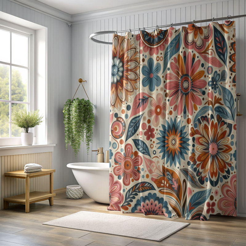 Rideau de douche standard 1 pièce Retro Floral Magic, H 74 po x l 71 po