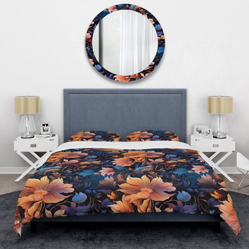 Ensemble de housse de couette Peach And Blue Mystic Aura, Housse de couette pour très grand lit et 2 très