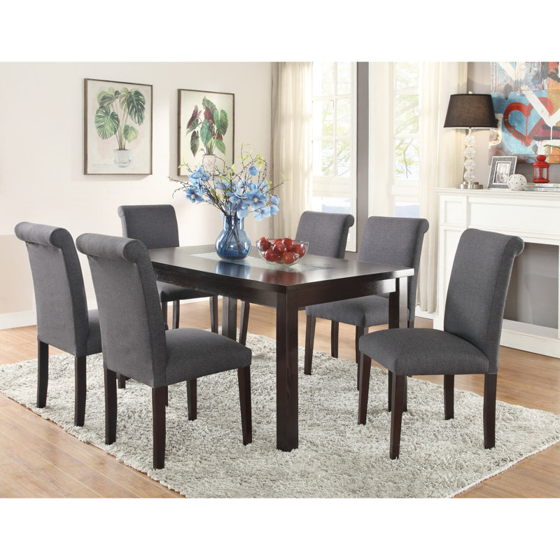 Chaises de salle à manger en tissu bleu-gris, ensemble de 2