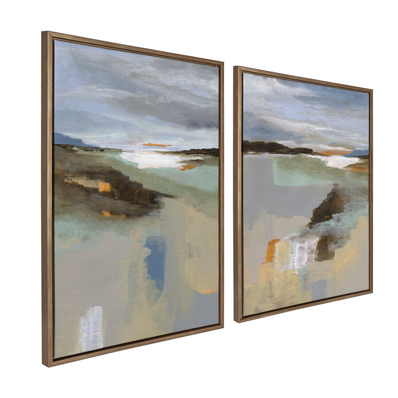 «Big Sur I and II» par Nikita Jariwala, ensemble d'art mural sur toile encadrée, H 38 po x l 28 po, Doré