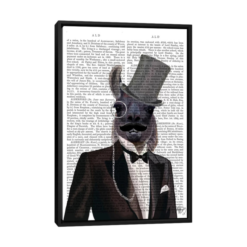 «Llama in Tuxedo», impression sur toile, H 26 po x l 18 po x P 1,5 po, Toile avec cadre noir, Pas de tapis