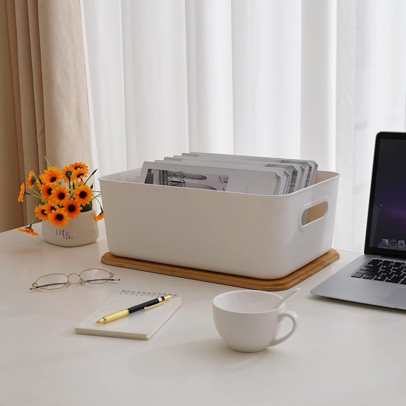 2 bacs de rangement PCS avec couvercles en bambou pour organiser une boîte de rangement empilable avec poignée, 15,16 po x 10,79 po x 5,83 po