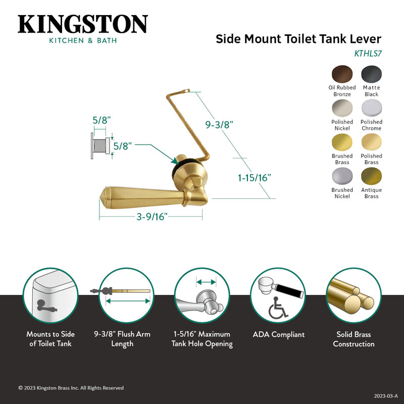 Kingston Brass Metropolitan Side Mount Toilet Tank Lever, Brushed Nickel