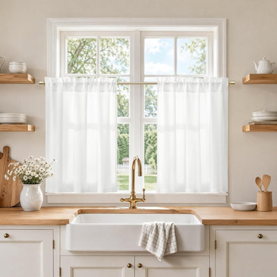Non-See-Through White Sheer Kitchen Curtains, 2 Panels, Privacy, Light Filtering, Short Sheer Curtain Tier Valances, Bathroom Window Drapes, Bedroom Bathroom